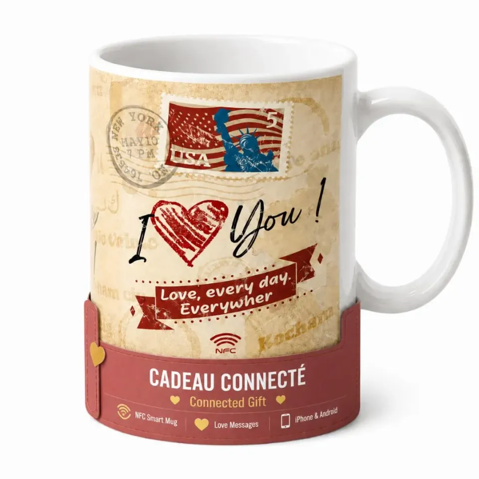 Callvin DailyTag mug connecté NFC 325 ml je t'aime 30 langues