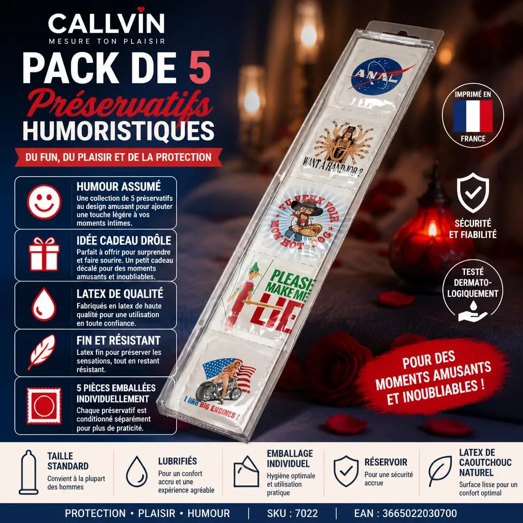 Callvin Mesure ton Plaisir préservatifs humoristiques lot de 5 latex