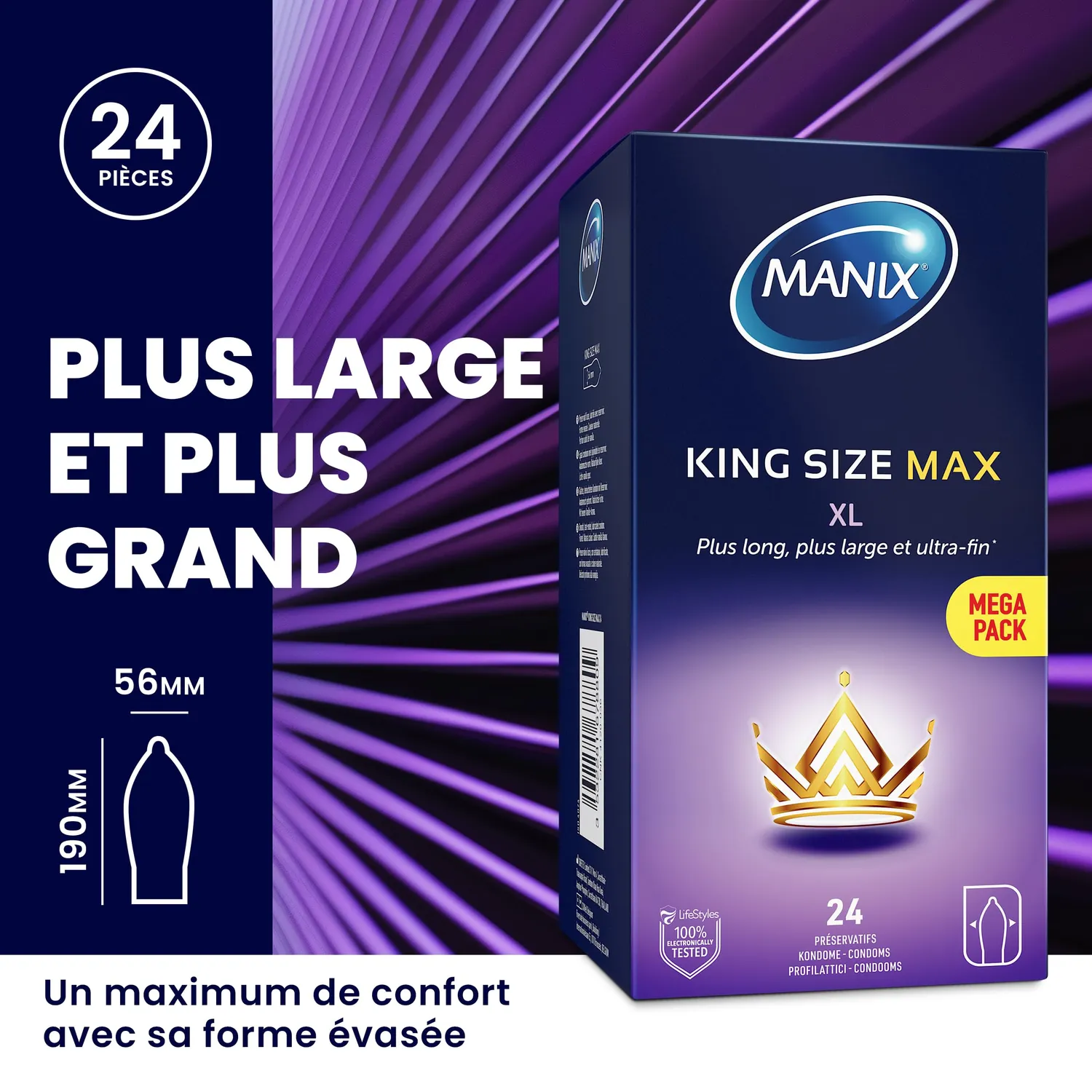 Manix King Size Max préservatifs XL boîte de 24