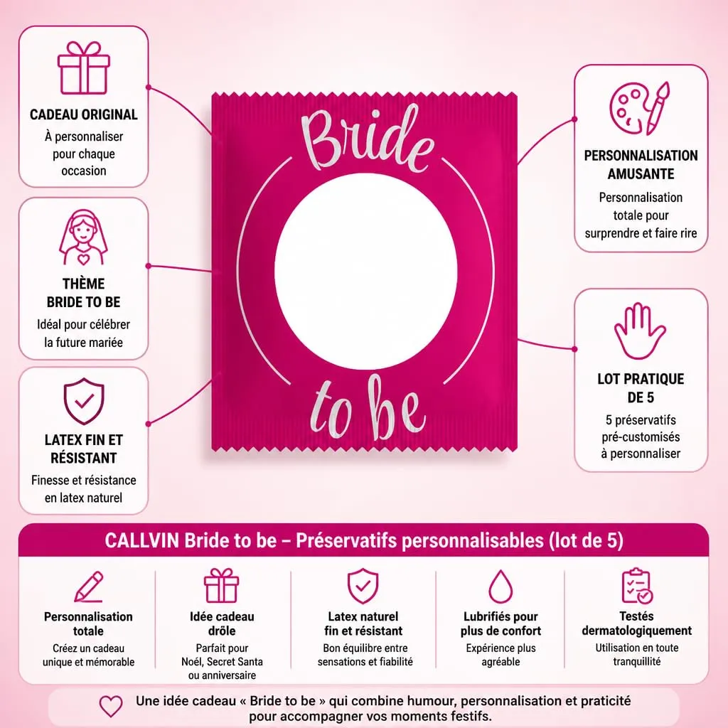Callvin Bride to be préservatifs personnalisables lot de 5 lubrifiés
