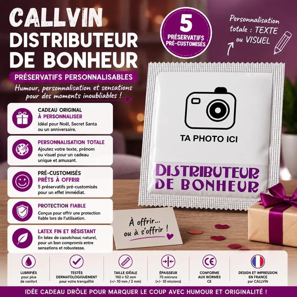 Callvin Distributeur de bonheur préservatif lot 5 à personnaliser