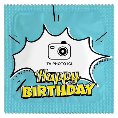 Callvin Happy Birthday préservatifs personnalisables lot de 5 latex fin