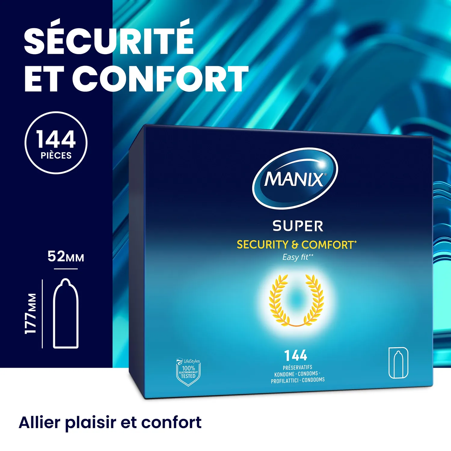 Manix Super préservatifs boîte de 144 fins 52 mm