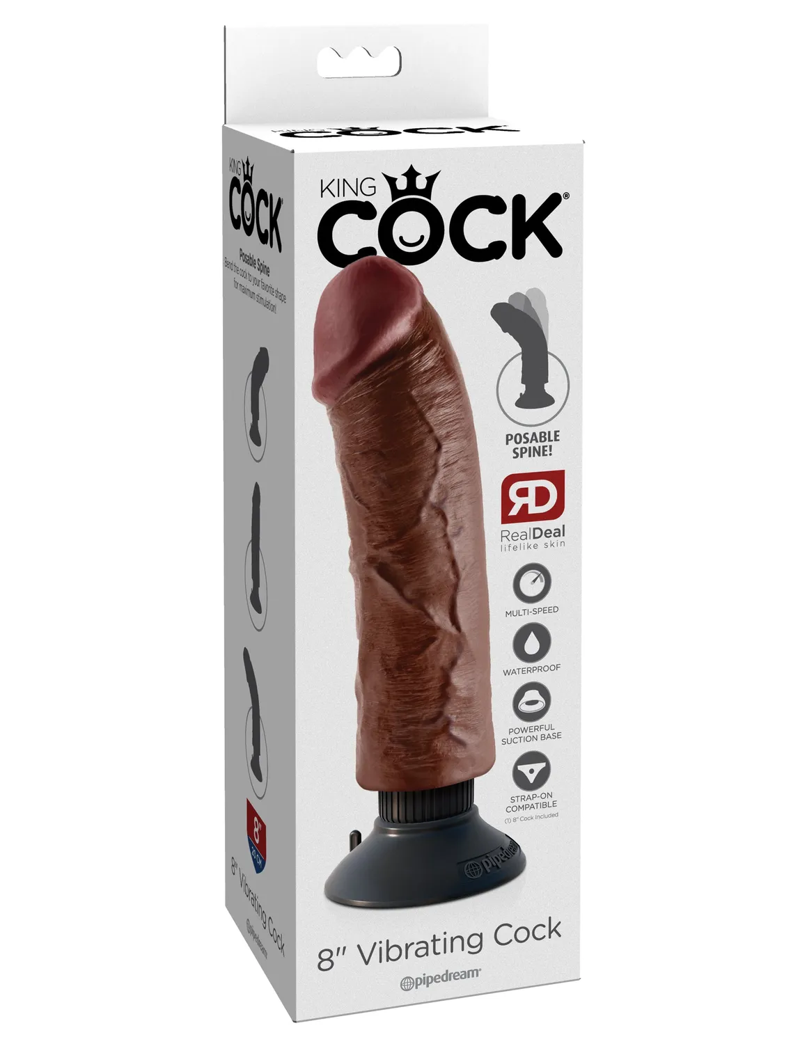 King Cock 8" gode vibrant ventouse marron