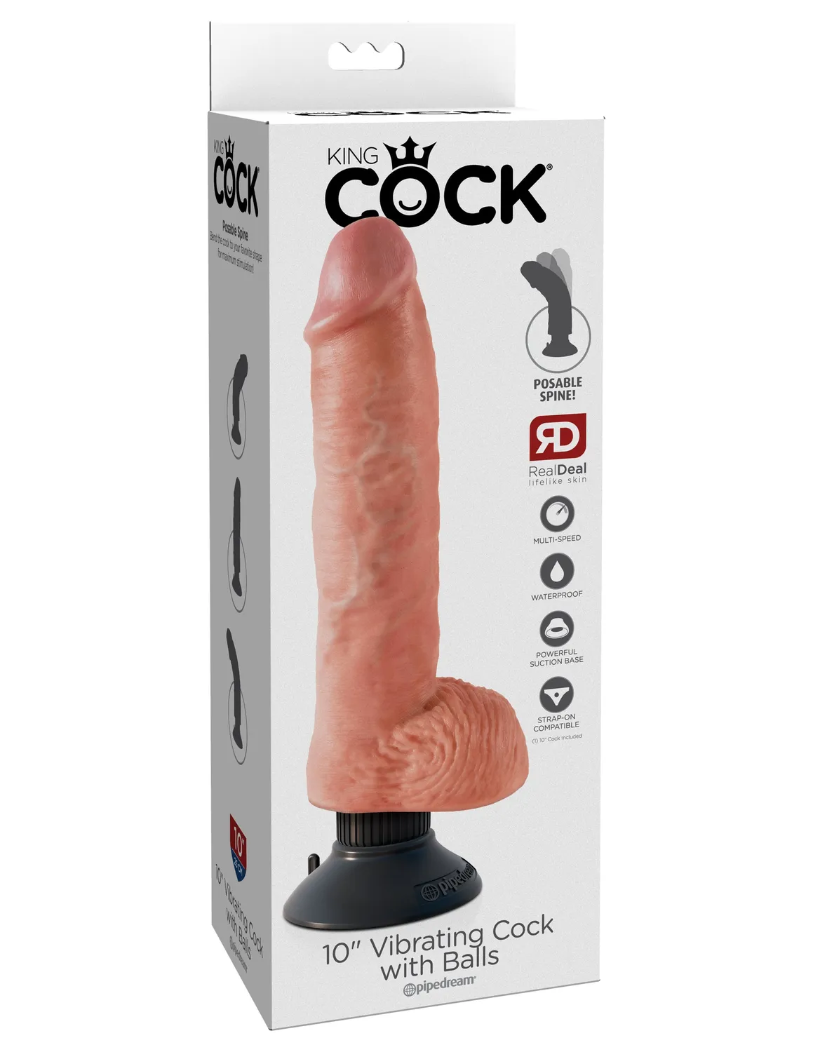 King Cock 10 pouces gode vibrant avec testicules clair
