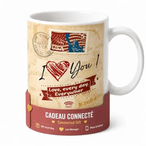Callvin DailyTag mug connecté NFC 325 ml je t'aime 30 langues