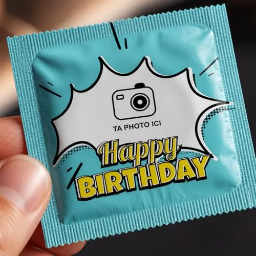 Callvin Happy Birthday préservatifs personnalisables lot de 5 latex fin