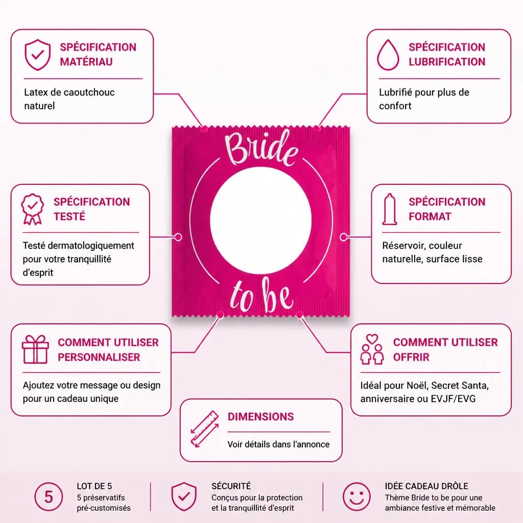 Callvin Bride to be préservatifs personnalisables lot de 5 lubrifiés