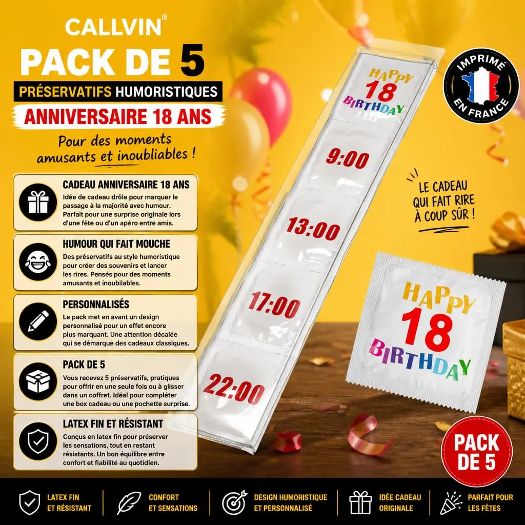 Callvin Anniversaire 18 Ans préservatifs x5 latex