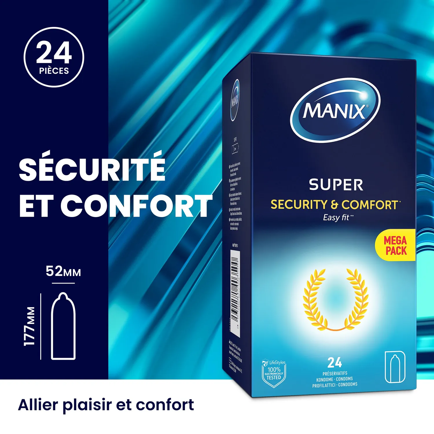 Manix Super préservatifs x24 latex fin 52 mm