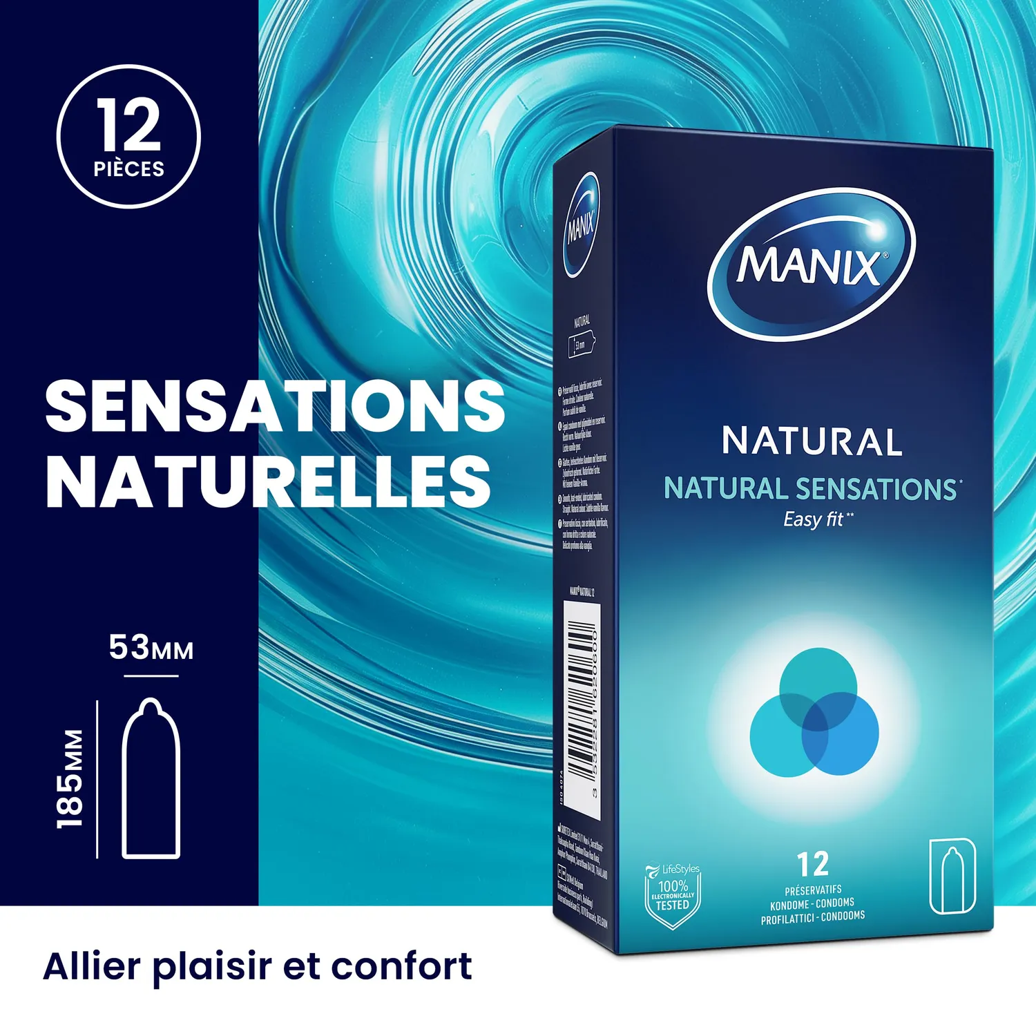 Manix Natural Easy Fit préservatifs x12 latex 52 mm