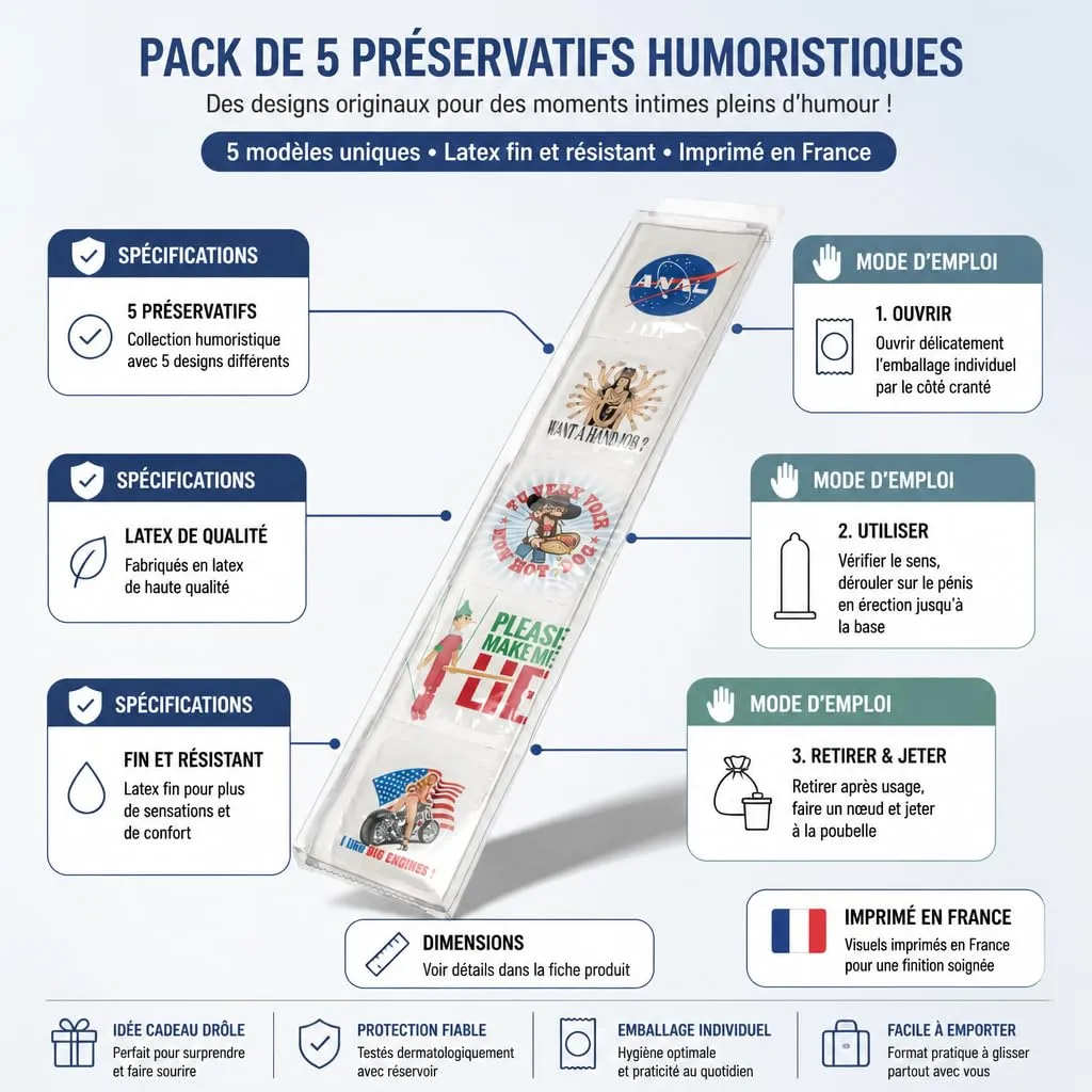 Callvin Mesure ton Plaisir préservatifs humoristiques lot de 5 latex