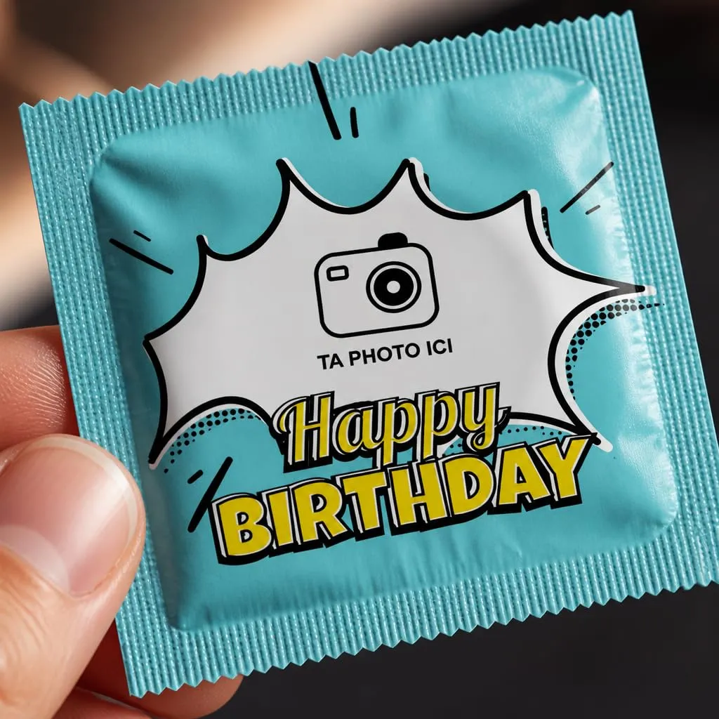 Callvin Happy Birthday préservatifs personnalisables lot de 5 latex fin