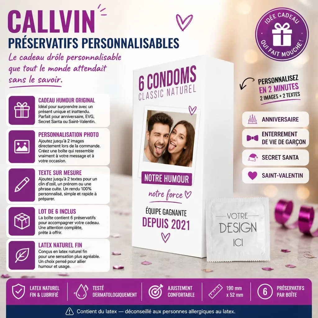 Callvin Personnalisable Photo Texte préservatif lubrifié lot 6