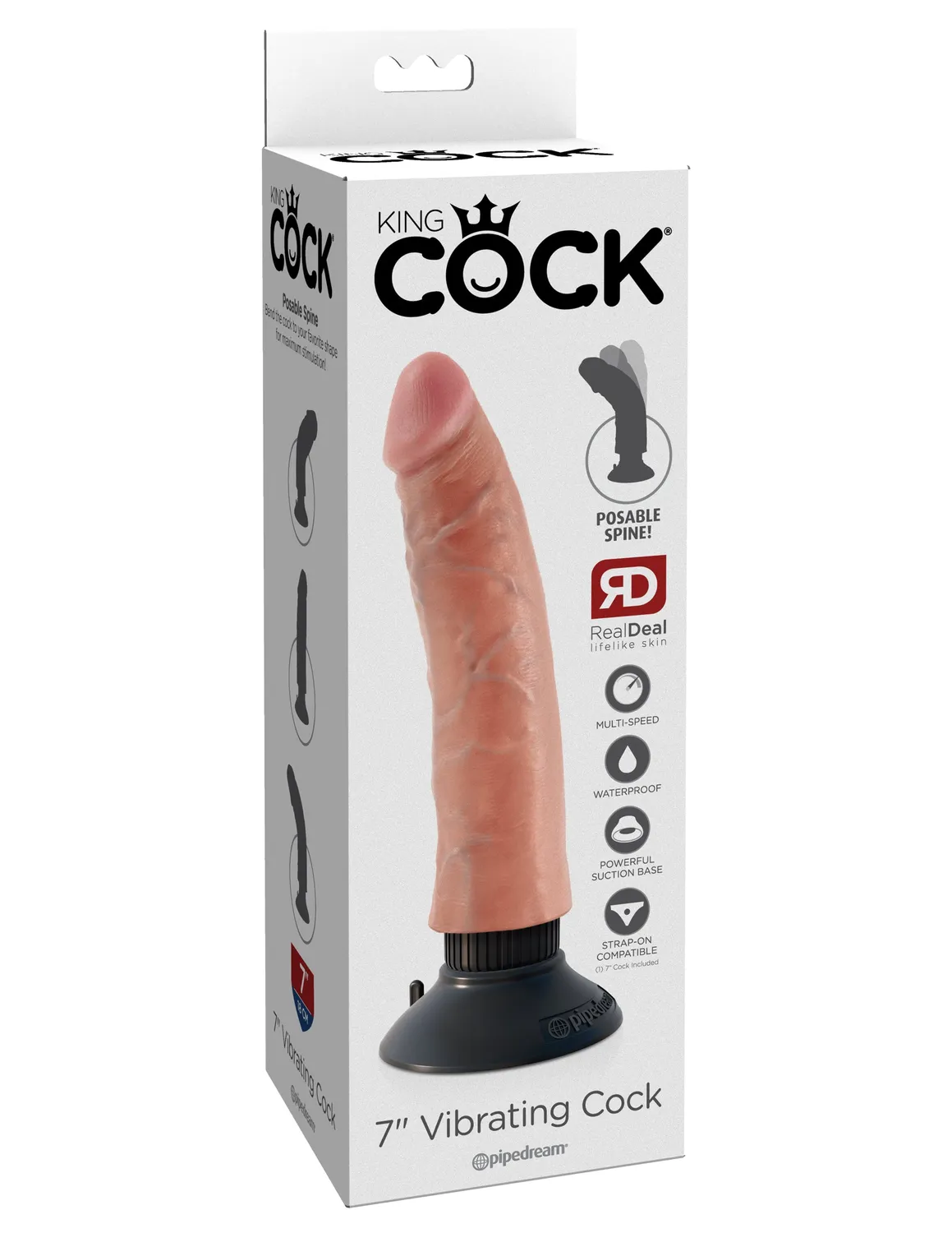 King Cock 7 Vibrating gode vibrant clair étanche