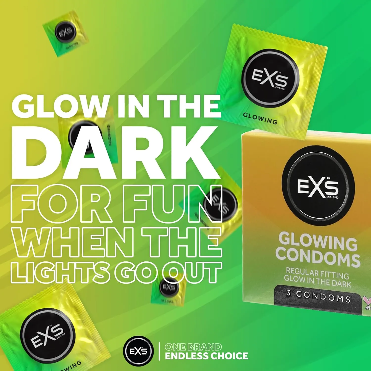 EXS Glow préservatif phosphorescent 53mm lot 3