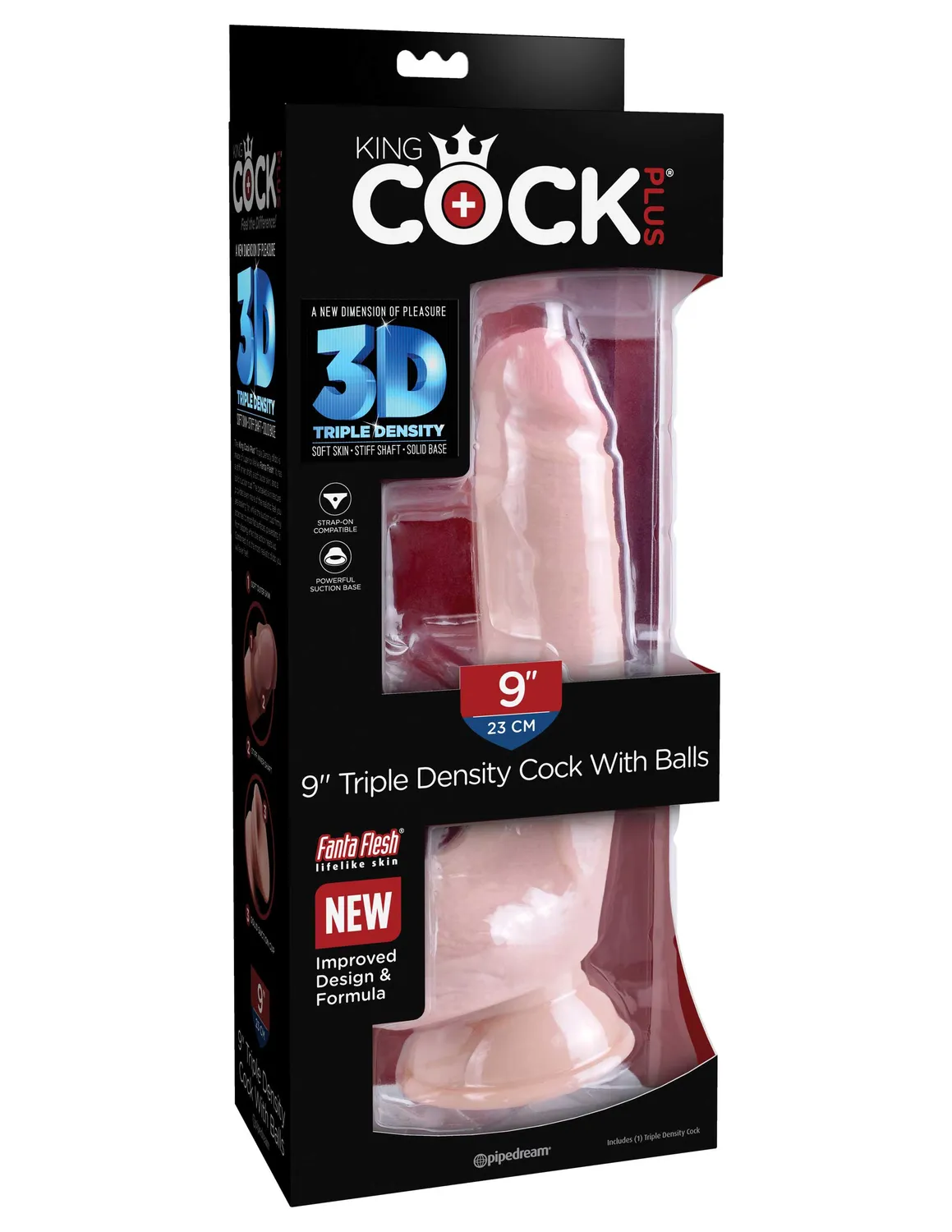 King Cock Plus 9 Triple Density gode avec testicules chair