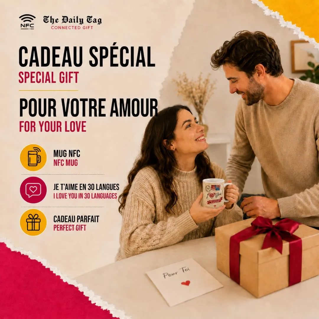 Callvin DailyTag mug connecté NFC 325 ml je t'aime 30 langues