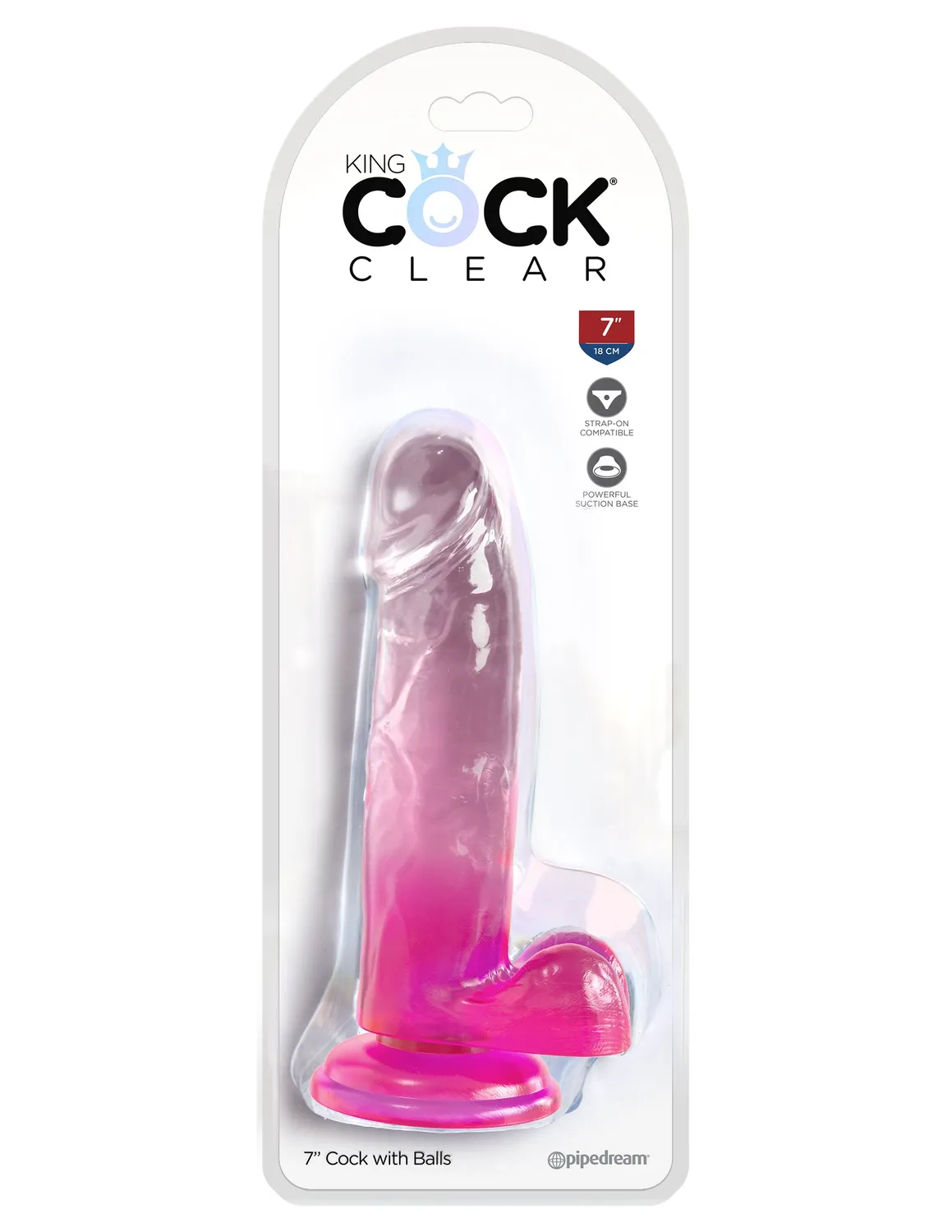 King Cock Clear 7" gode transparent rose à ventouse