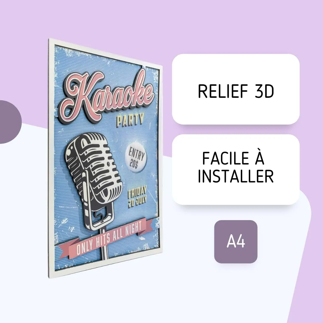 Callvin Karaoke Party tableau 3D relief A4 vintage