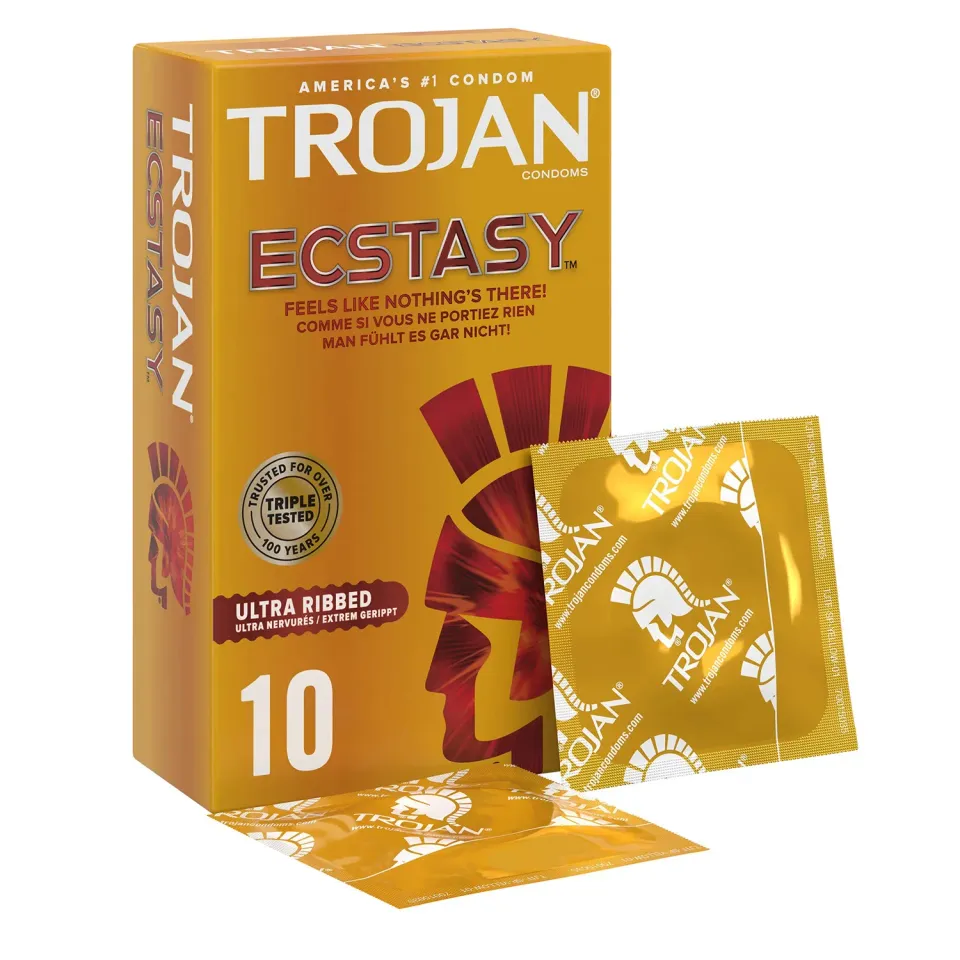 Trojan Ecstasy Ultra Ribbed préservatifs x10 nervurés