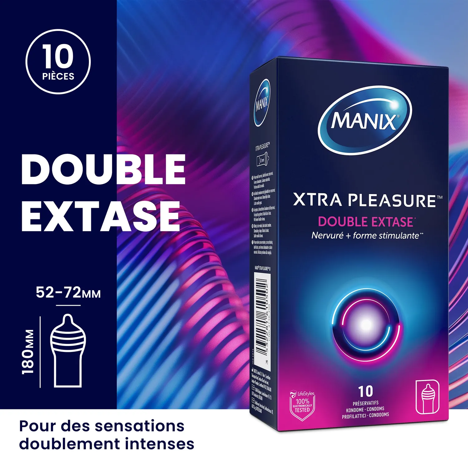 Manix Xtra Pleasure préservatifs x10 nervuré baggy