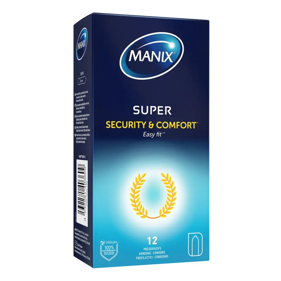 Manix Super préservatifs latex fins boîte de 12 taille 52mm