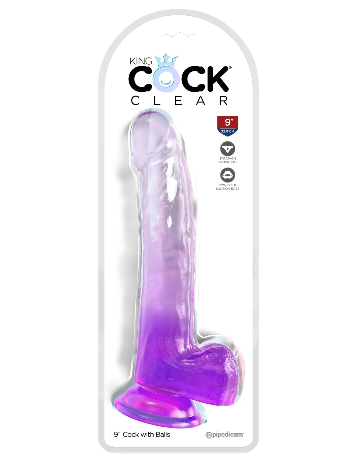 King Cock Clear 9" with Balls gode violet translucide