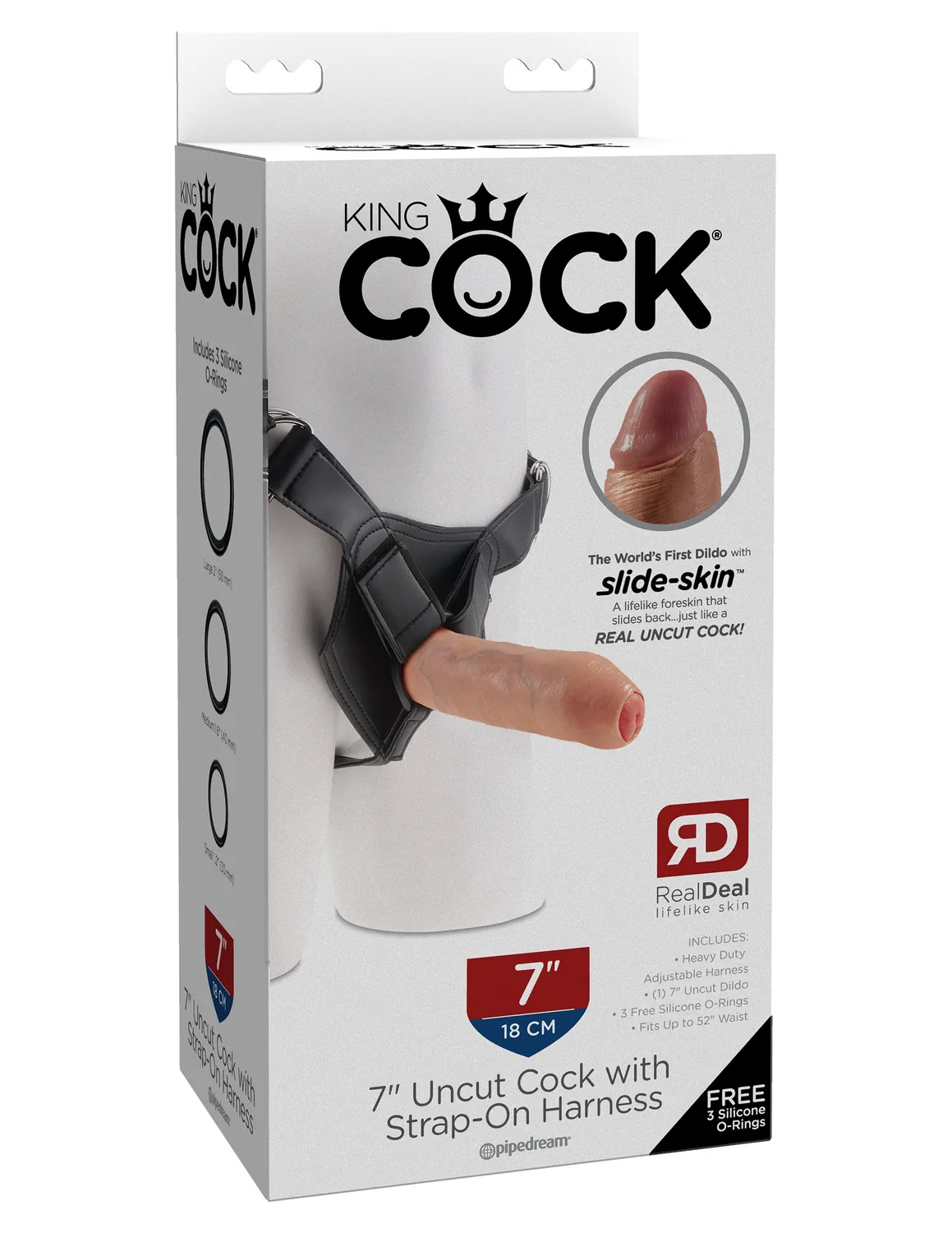 King Cock 7" gode ceinture décalotté + harnais clair