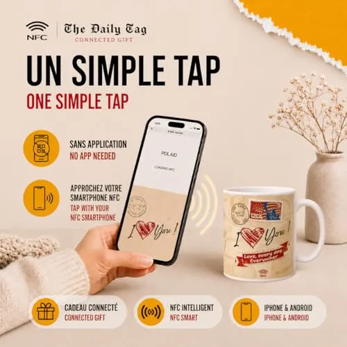 Callvin DailyTag mug connecté NFC 325 ml je t'aime 30 langues