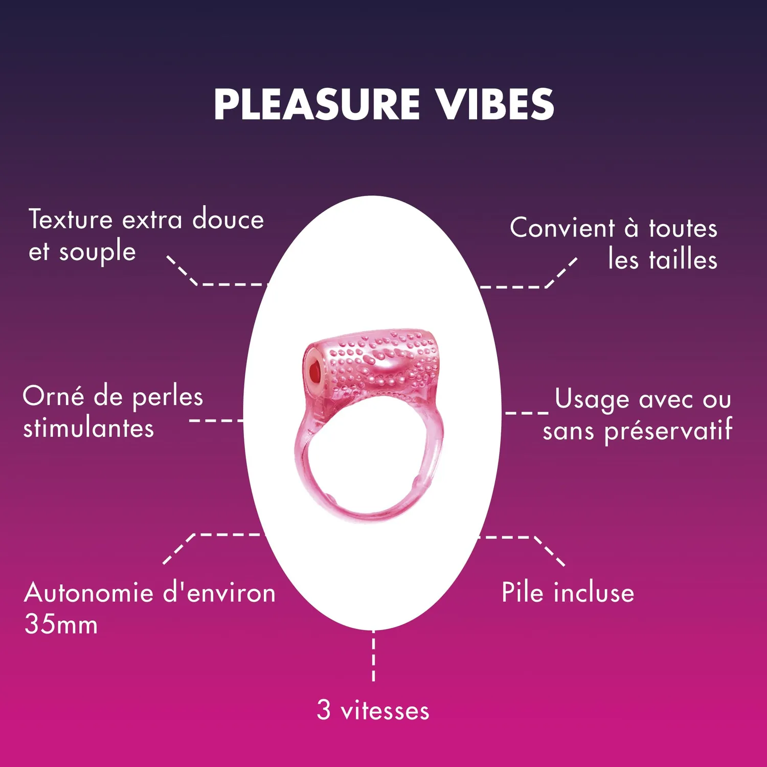 Manix Pleasures Vibes anneau vibrant rose couple