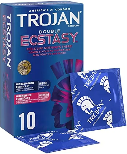 Trojan Double Ecstasy préservatifs x10 ultra nervurés lubrifiés