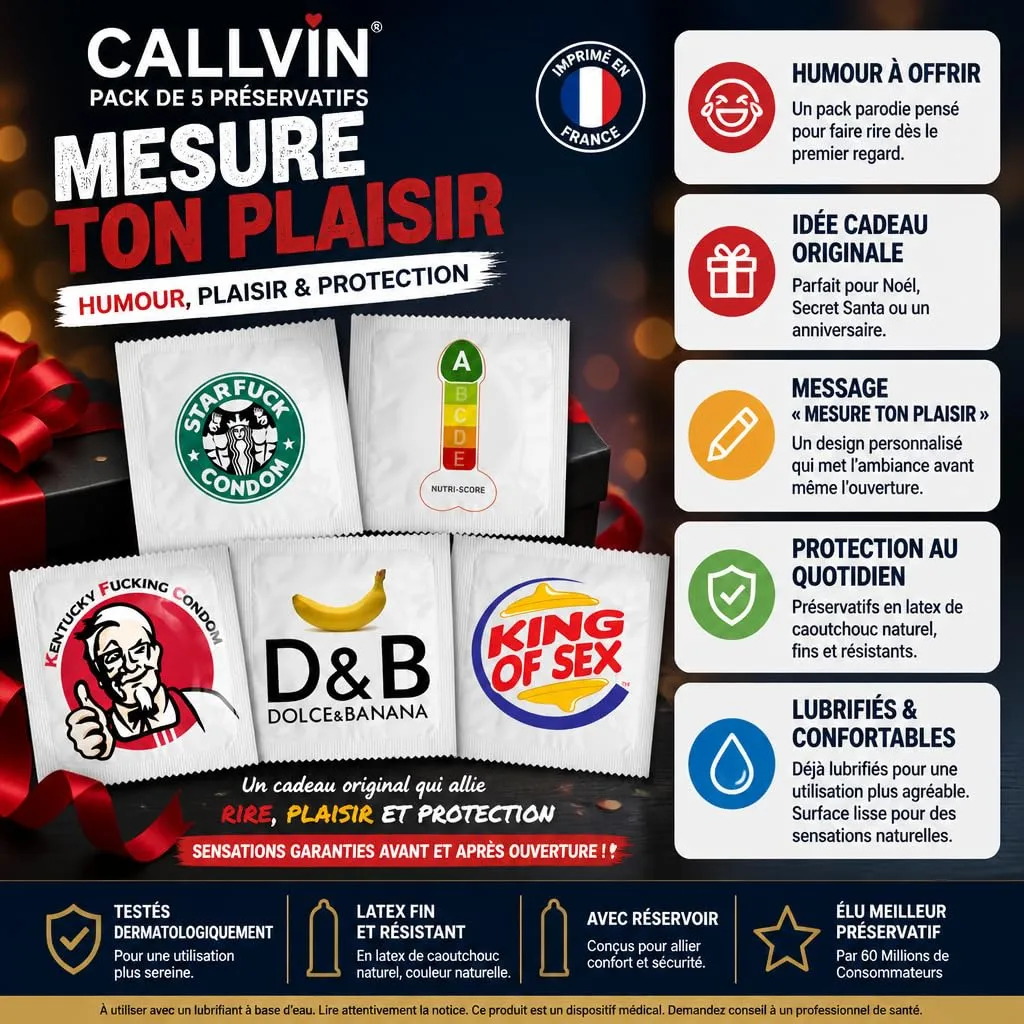 Callvin Mesure ton Plaisir préservatifs humour lot de 5 latex fin
