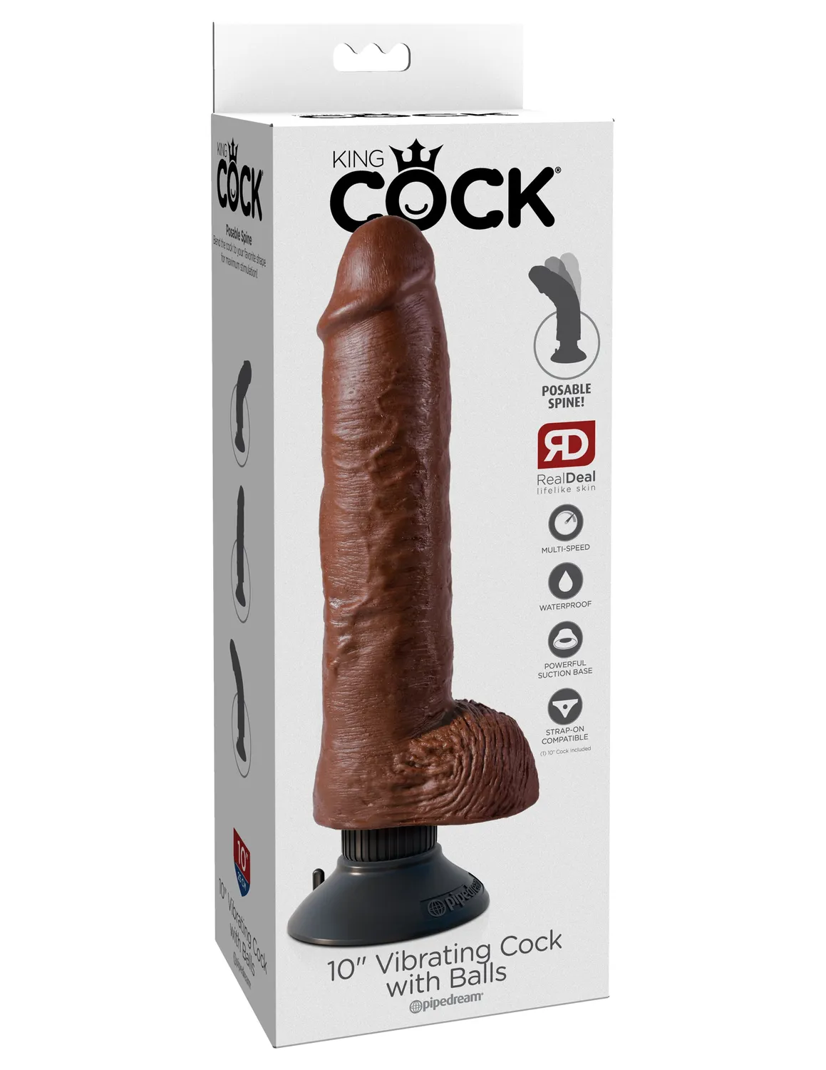 King Cock 10" Vibrating Cock with Balls gode vibrant marron