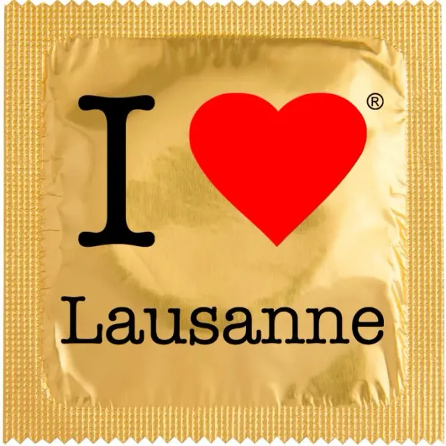 Callvin préservatif humoristique I Love Lausanne Or latex fin