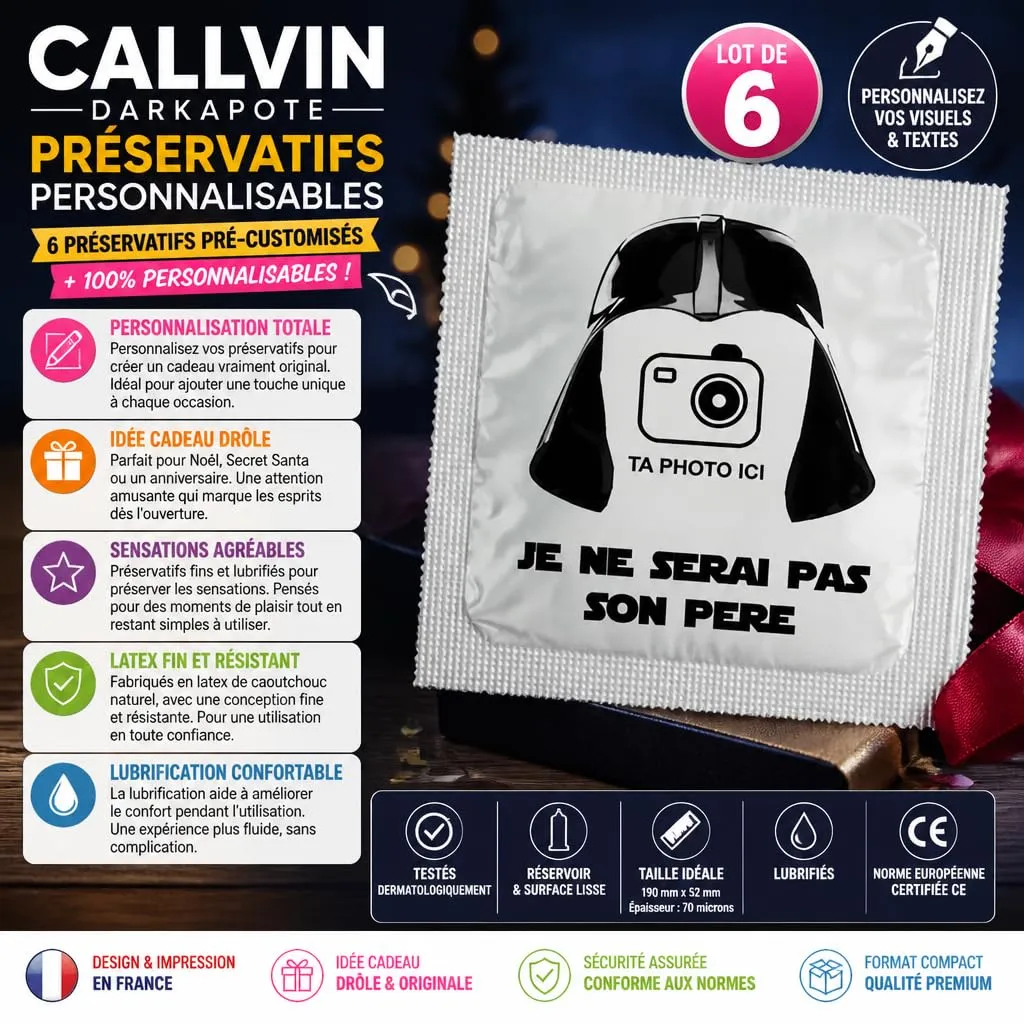 Callvin Darkapote préservatifs personnalisables lot de 6 lubrifiés