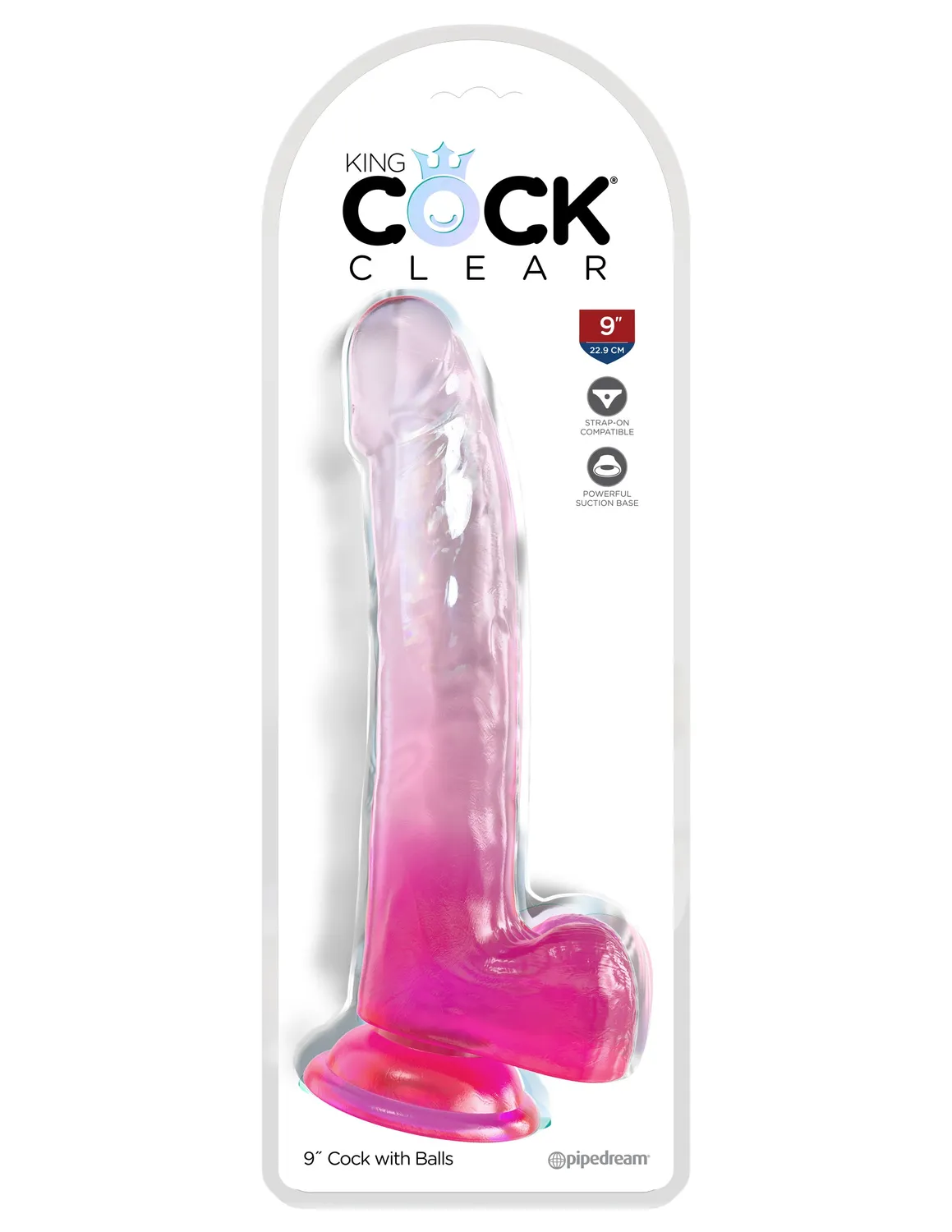 King Cock Clear 9" gode rose avec testicules grand