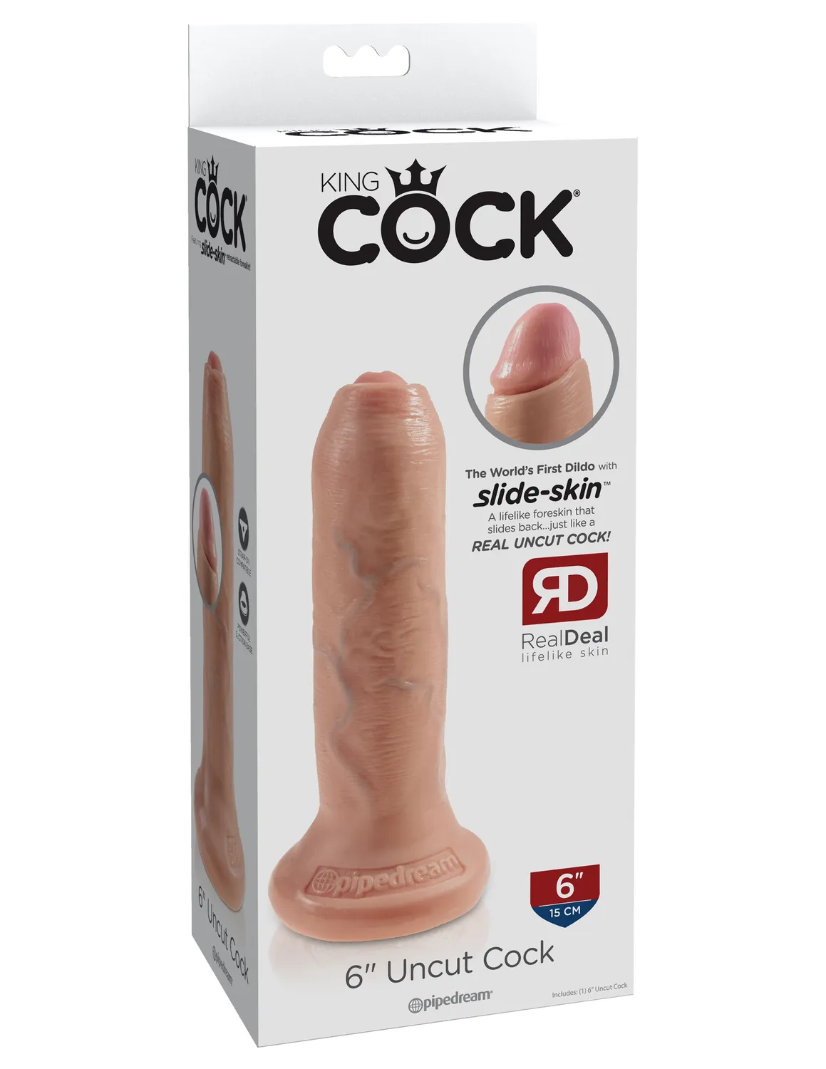 King Cock 6" Uncut gode realiste prepuce retractable