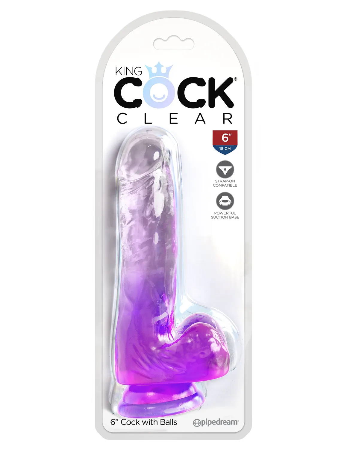 King Cock Clear 6" with Balls gode violet translucide 15cm