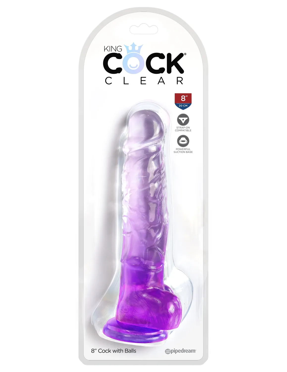 King Cock Clear 8" gode transparent violet ventouse