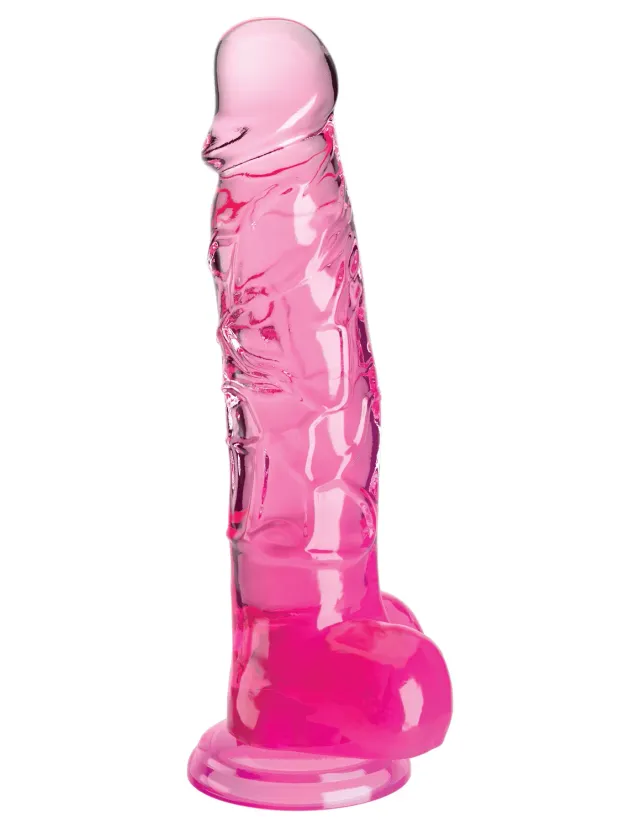 King Cock Clear 8" gode transparent rose testicules