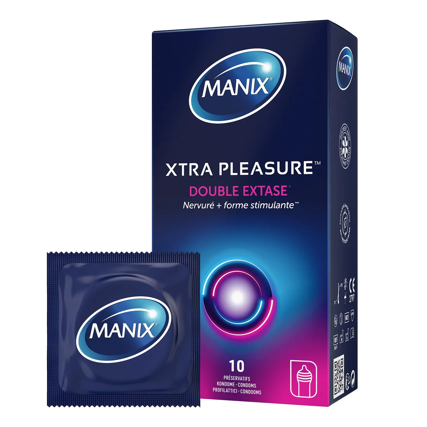 Manix Xtra Pleasure préservatifs x10 nervuré baggy