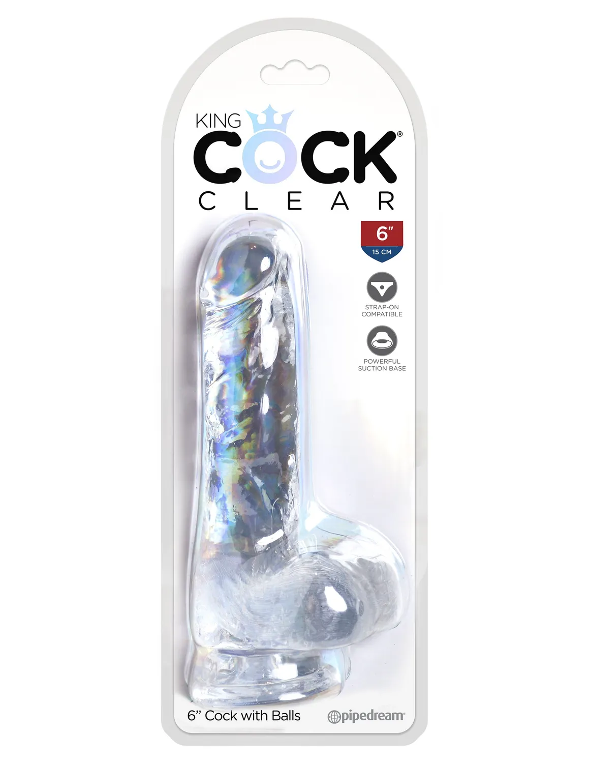King Cock Clear 6" gode transparent avec bourse