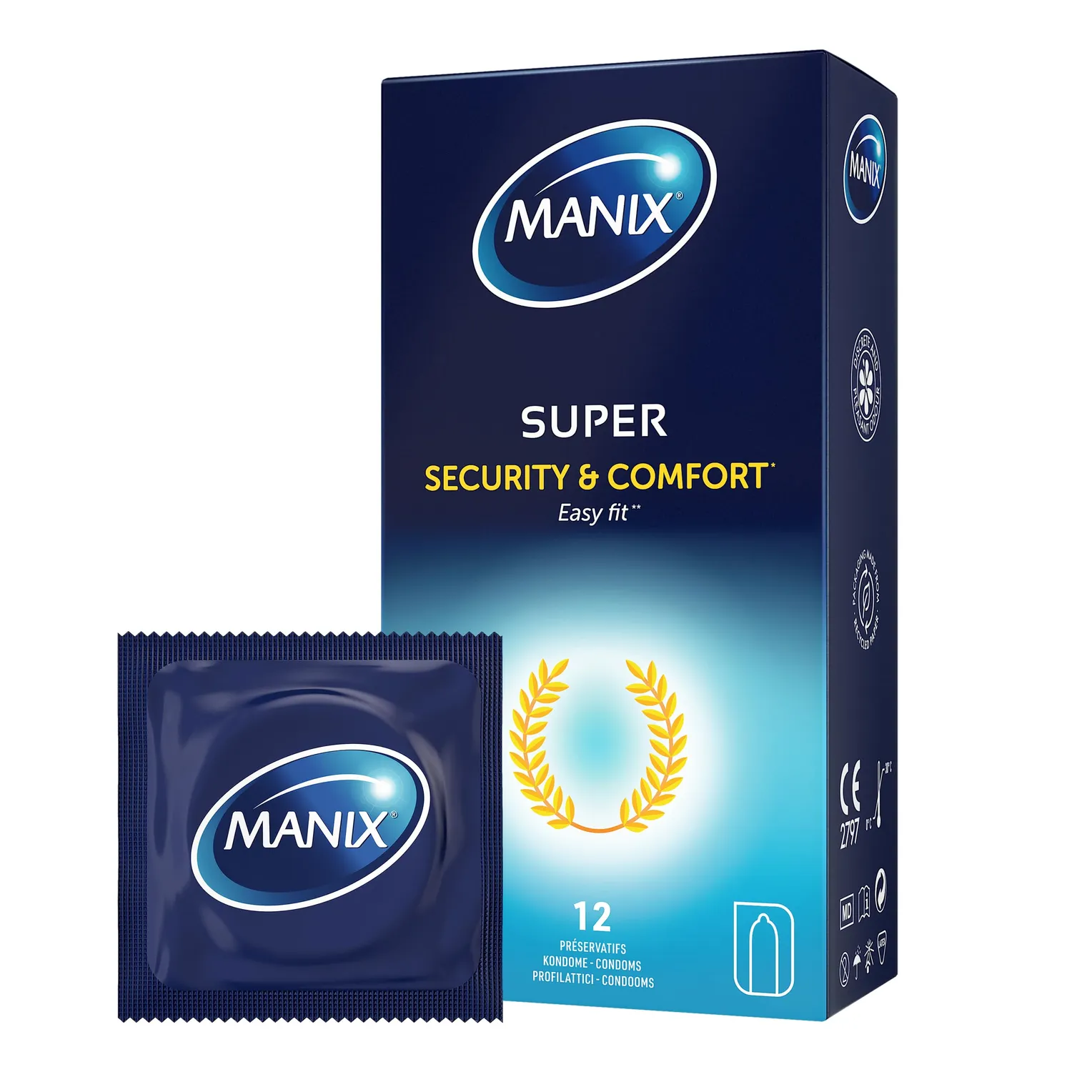 Manix Super préservatifs latex fins boîte de 12 taille 52mm