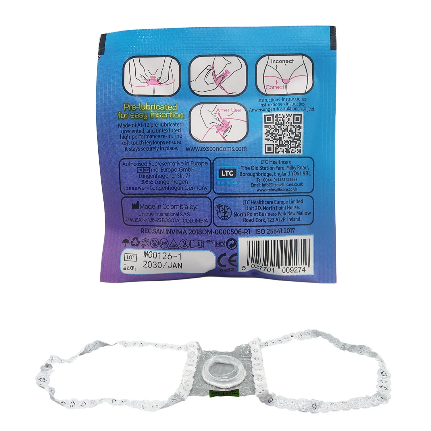 EXS Lace Leg Loops préservatif interne sans latex x1