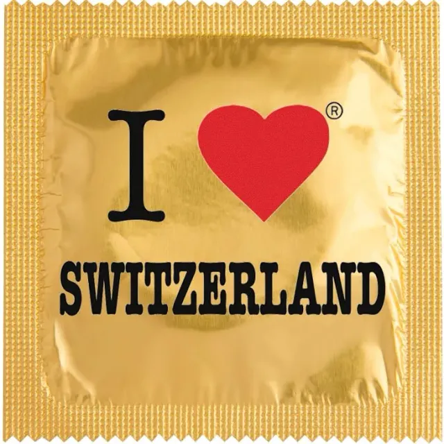 Callvin préservatif humoristique I Love Switzerland Or latex fin
