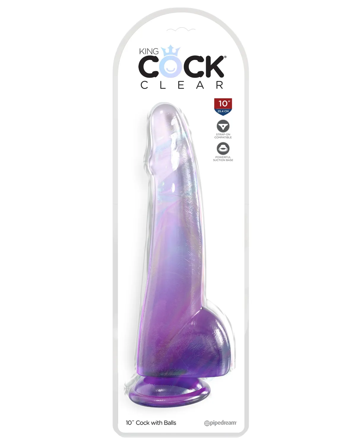 King Cock Clear 10" gode transparent violet testicules