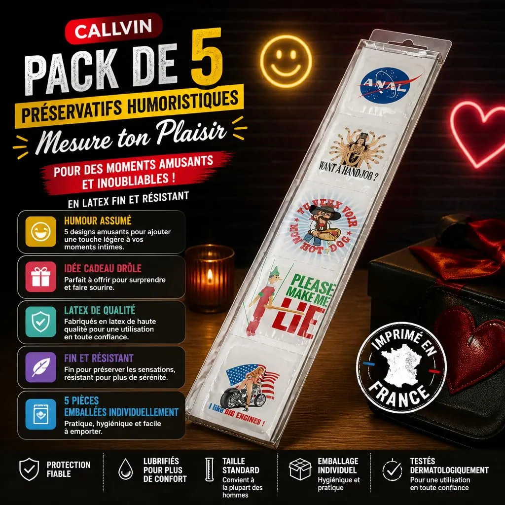 Callvin Mesure ton Plaisir préservatifs humoristiques lot de 5 latex