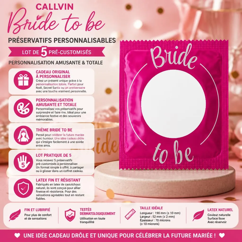 Callvin Bride to be préservatifs personnalisables lot de 5 lubrifiés